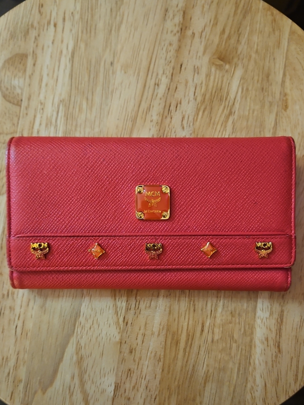 MCM Leather Continental Wallet with Gold Hardware